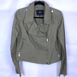 7 For All Mankind Army Green Twill Moto Jacket
